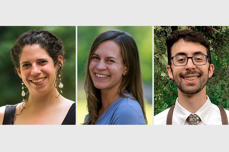 Three headshots of J-PAL North America fundraising and comms team members